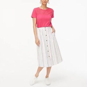 J Crew Button poplin midi skirt and Striped square-neck button-front top